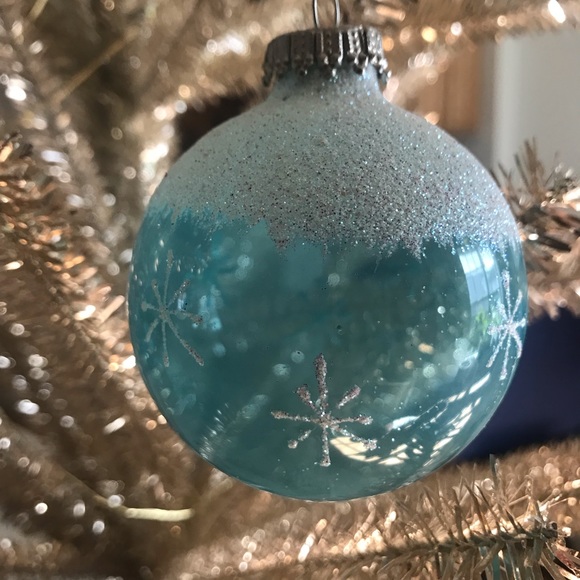 Set of 3 Glass Turquoise and White Frosty Ornaments - Picture 3 of 5